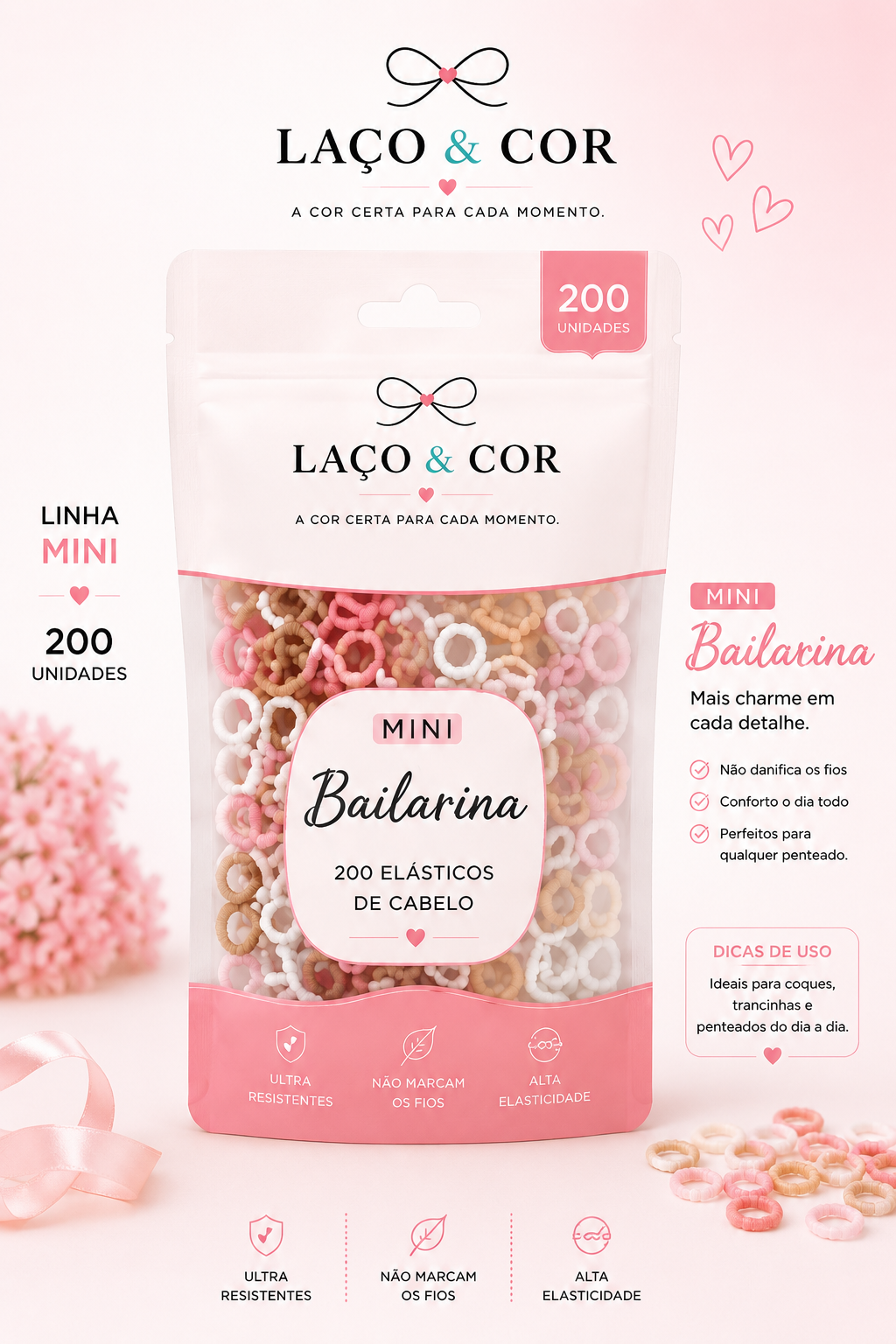 Mini Bailarina — 200 Elásticos de Cabelo