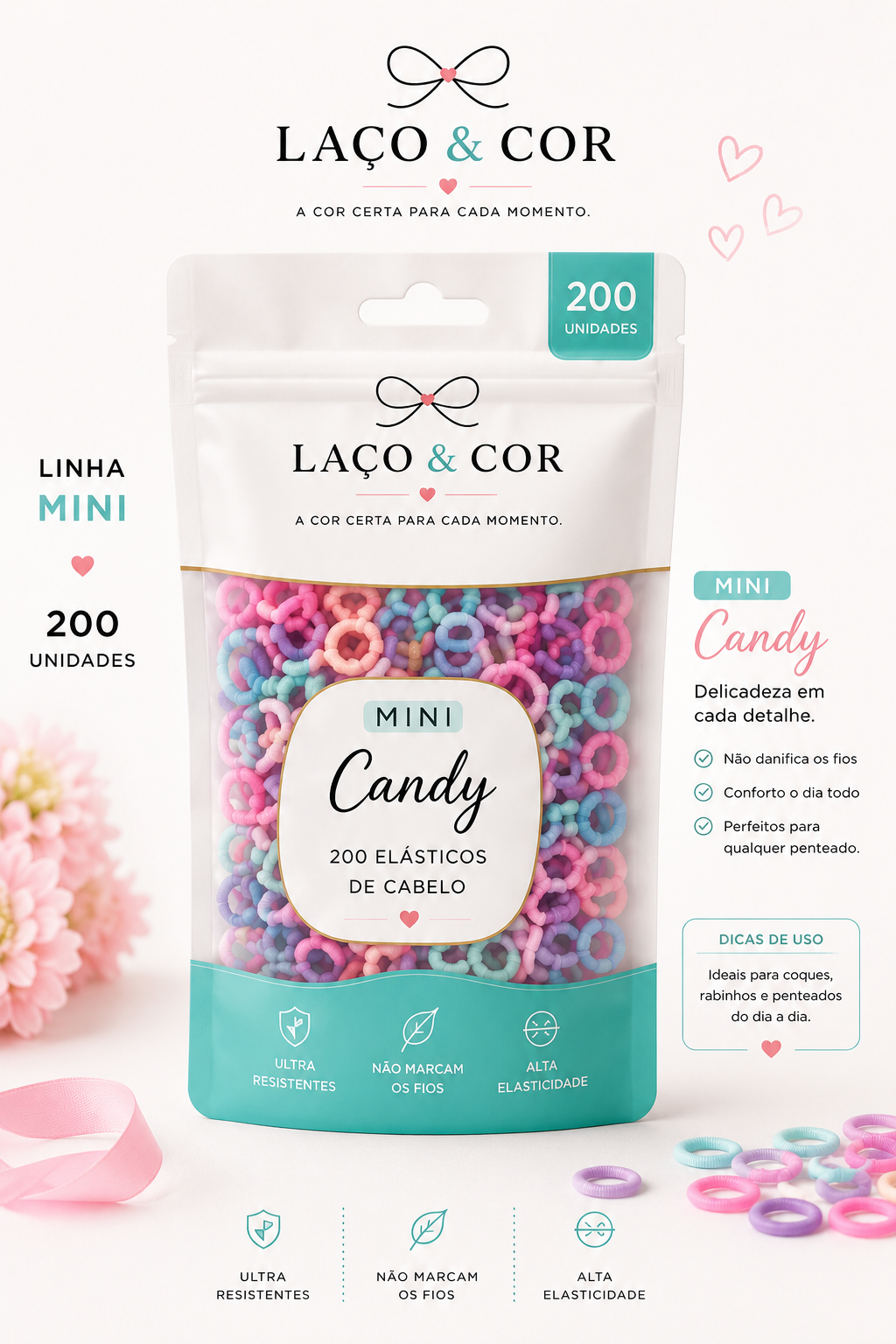 Mini Candy — 200 Elásticos de Cabelo